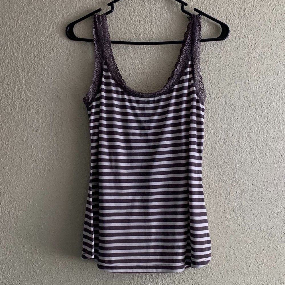 Nouveau By Pajama Drama Lace Trim Striped PJ Top